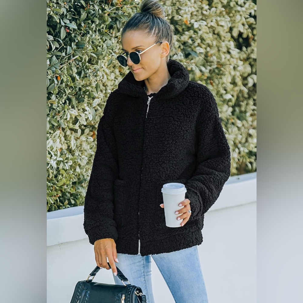 Casual Fleece Fuzzy Faux Shearling Warm Oversized Outwear Jacket Shaggy Coat - Picture 10 of 10